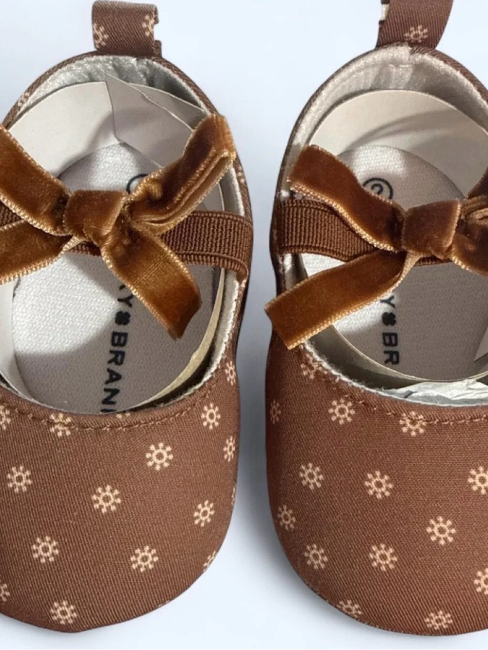 Lucky Brand Brown Baby Mary Jane Shoes with Cream Floral Dots